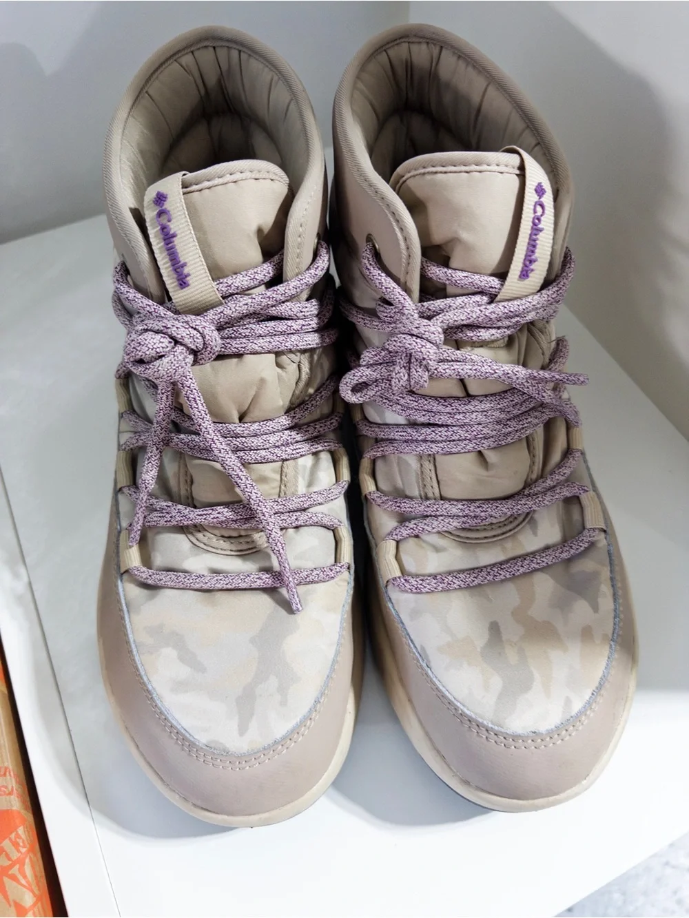 Columbia Women's Taupe Boots with Lavender Laces